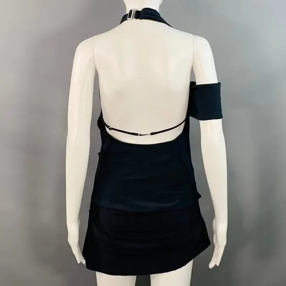 JACQUEMUS Size S Navy Polyester Blend Layered Halter Mini Dress